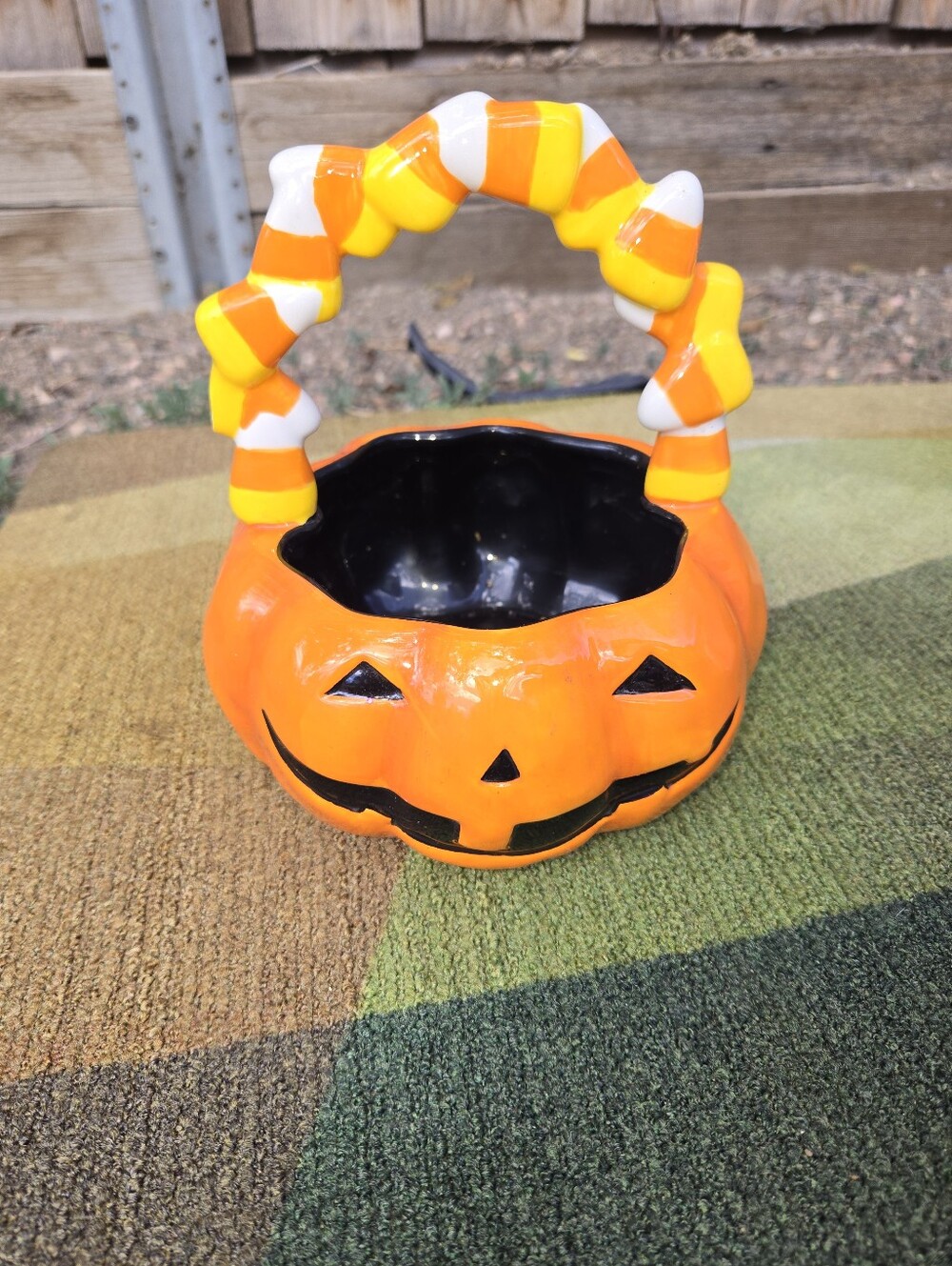 Kohl's Orange and White Ceramic Halloween Pumpkin Candy Dish